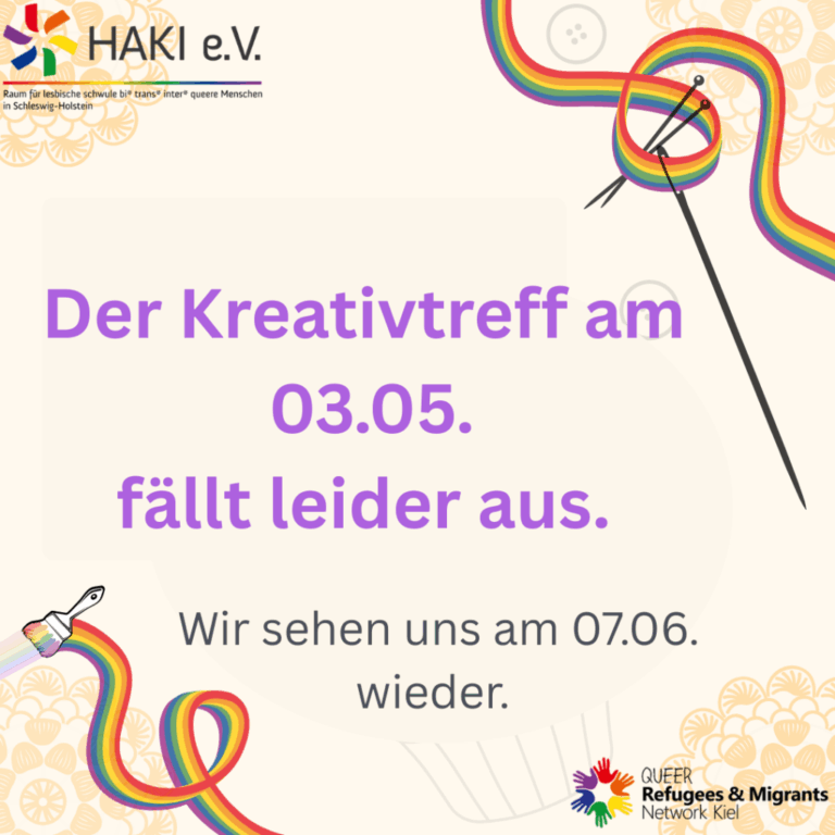 Der Kreativtreff am 03.05. fällt leider aus. Wir sehen uns am 07.06. wieder